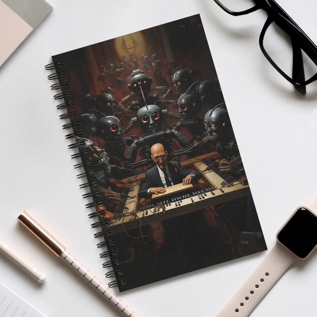 Robot Symphony: 6 Sentient Robots in Harmony - Spiral Notebook
