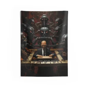 Robots Around a Keyboard Player Wall Tapestry