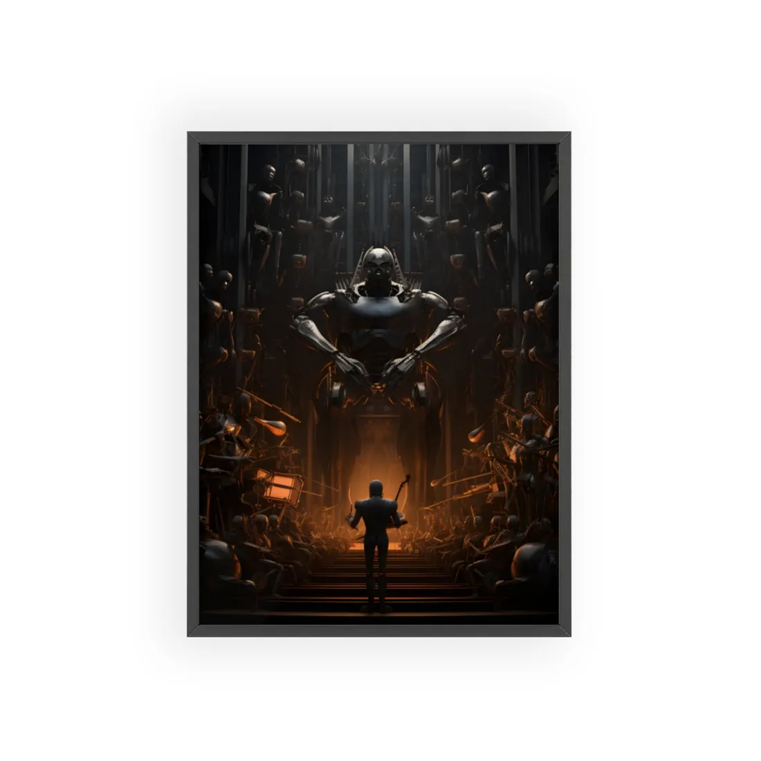 Robot Symphony: 6 Sentient Robots in Perfect Harmony - Framed Poster