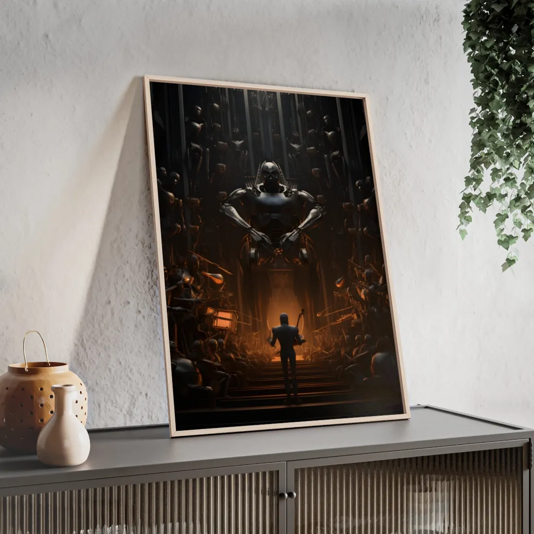 Robot Symphony: 6 Sentient Robots in Perfect Harmony - Framed Poster