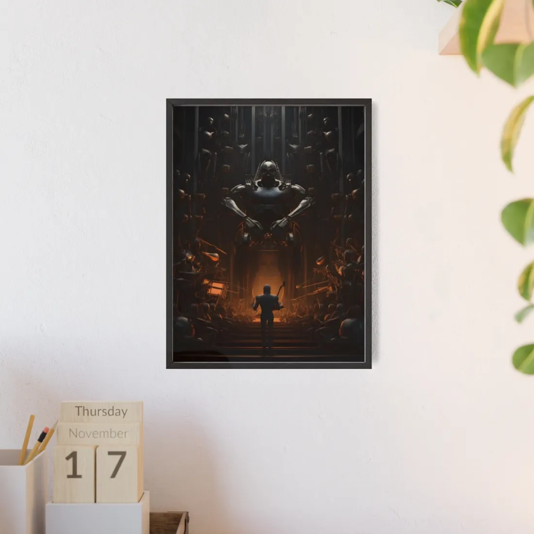 Robot Symphony: 6 Sentient Robots in Perfect Harmony - Framed Poster