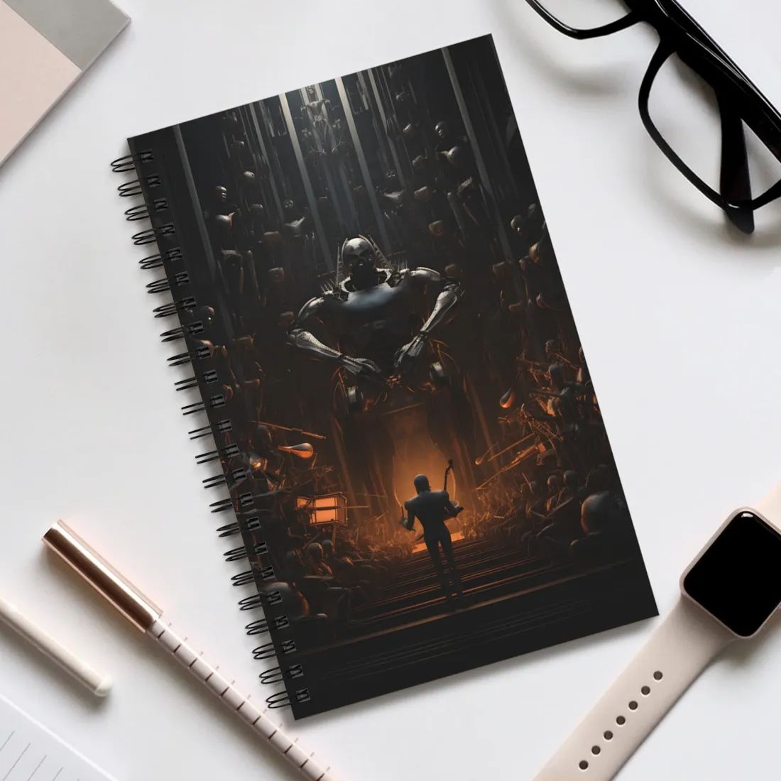 Robot Symphony: 6 Sentient Robots in Perfect Harmony - Spiral Notebook