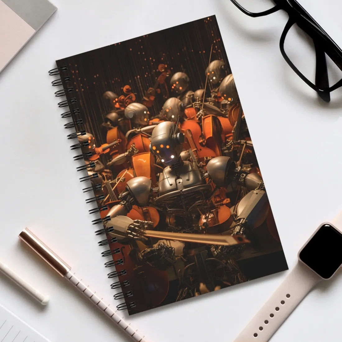 Robot Symphony: A Celestial Concert of Sentient Robots - Spiral Notebook