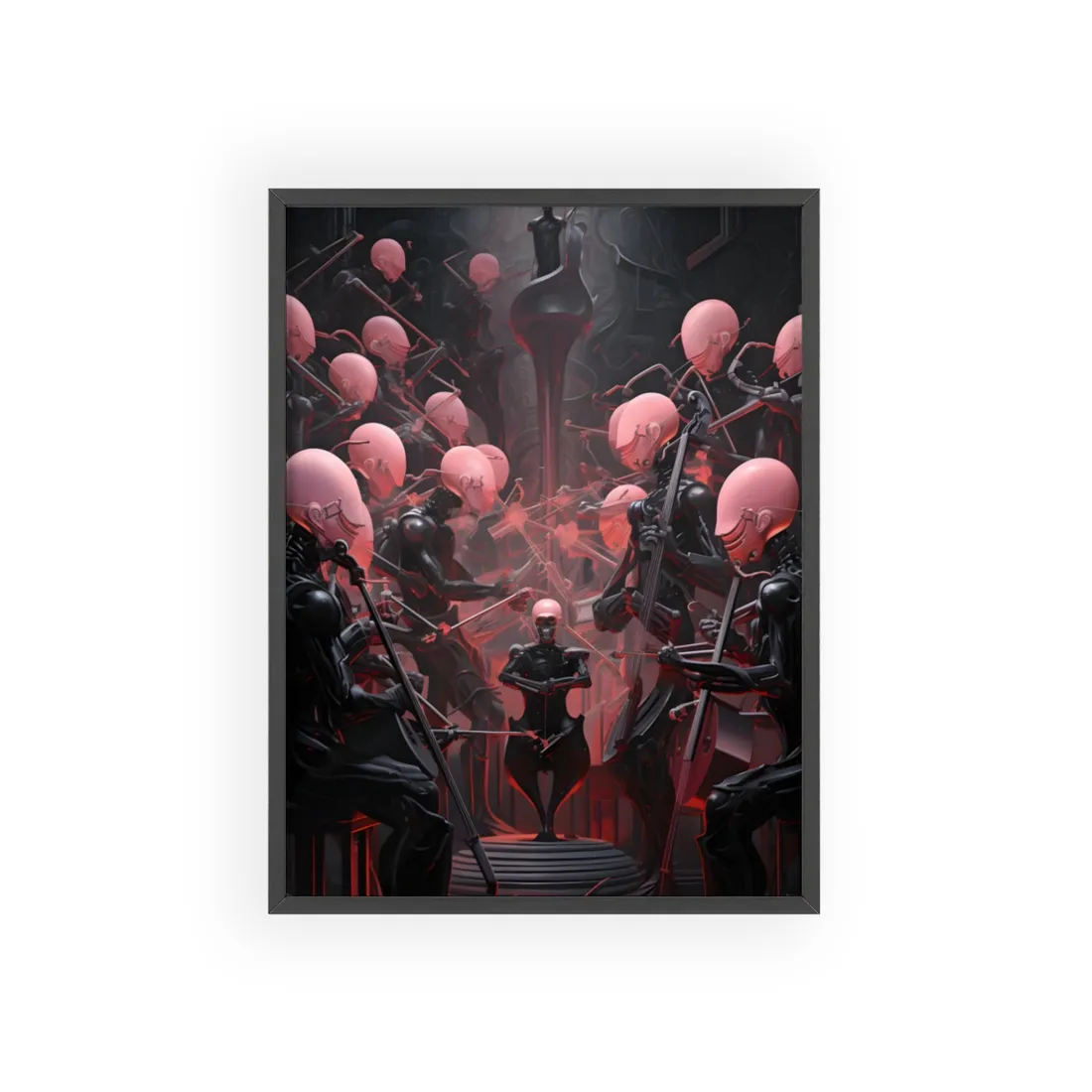 Robot Symphony: A Sentient Orchestra of Robots in Harmony - Framed Poster