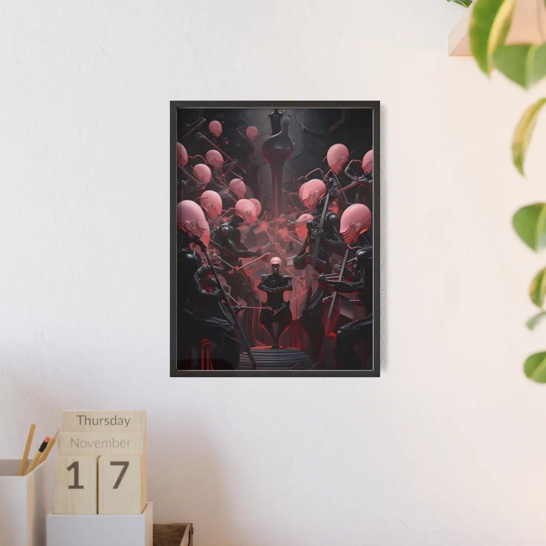 Robot Symphony: A Sentient Orchestra of Robots in Harmony - Framed Poster
