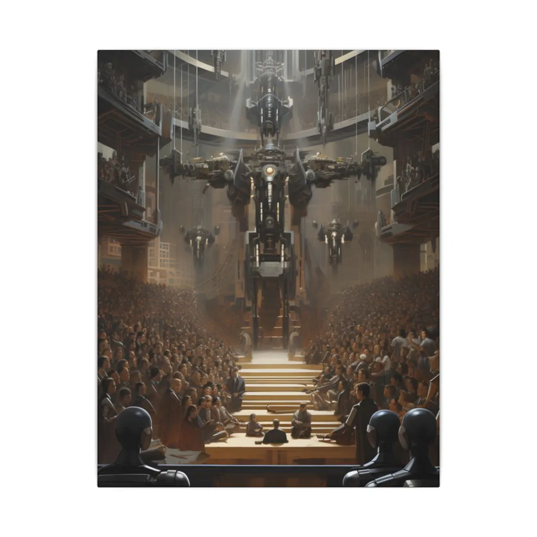 Robot Symphony: Elevated View of Robot Orchestra - Canvas
