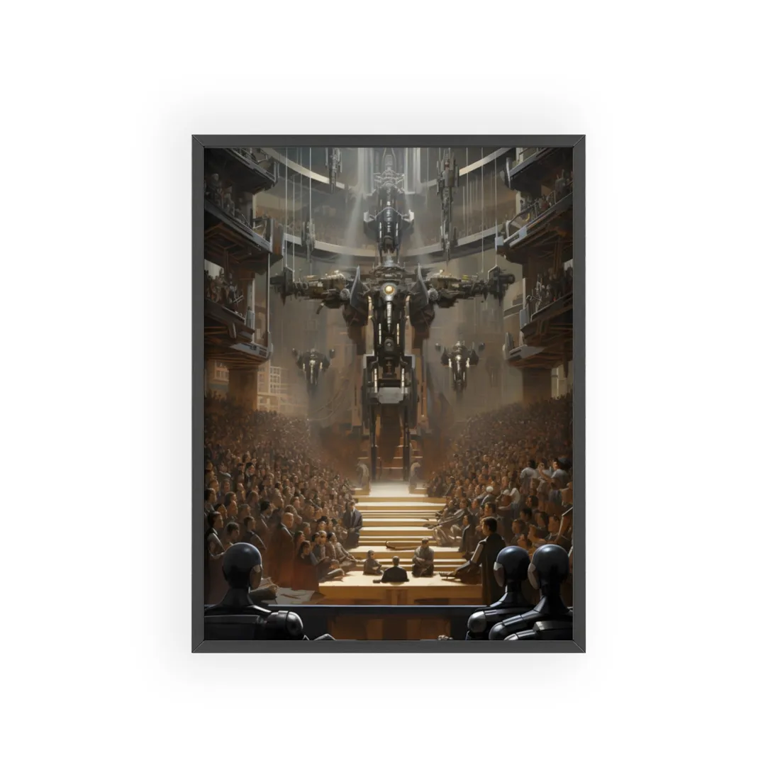 Robot Symphony: Elevated View of Robot Orchestra - Framed Poster