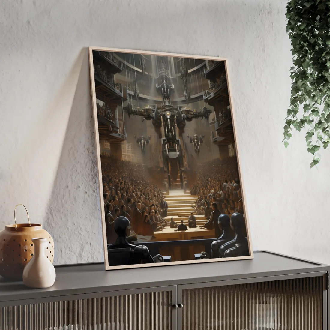 Robot Symphony: Elevated View of Robot Orchestra - Framed Poster