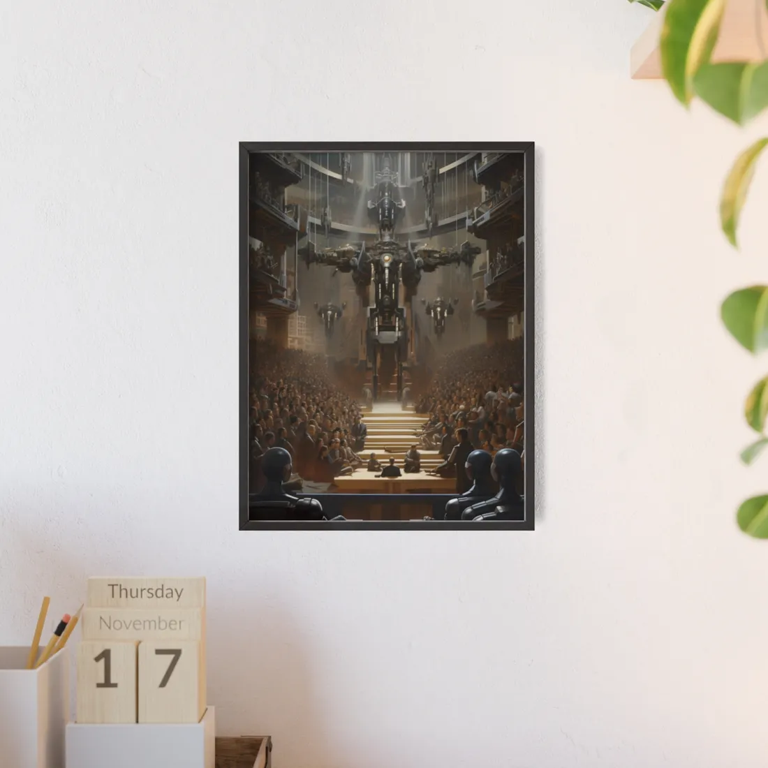Robot Symphony: Elevated View of Robot Orchestra - Framed Poster