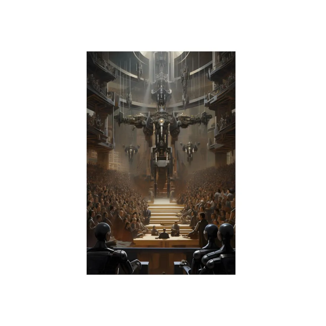 Robot Symphony: Elevated View of Robot Orchestra - Metal Poster