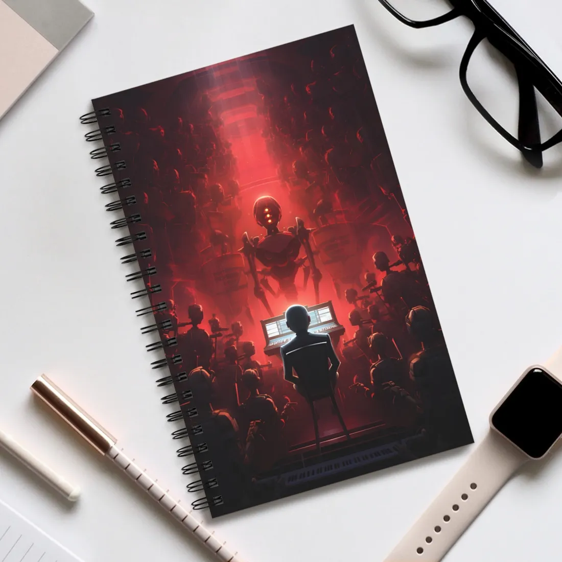 Robot Symphony: Futuristic Music Art - Spiral Notebook