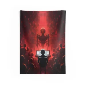 Robot Orchestra in Red Light Wall Tapestry