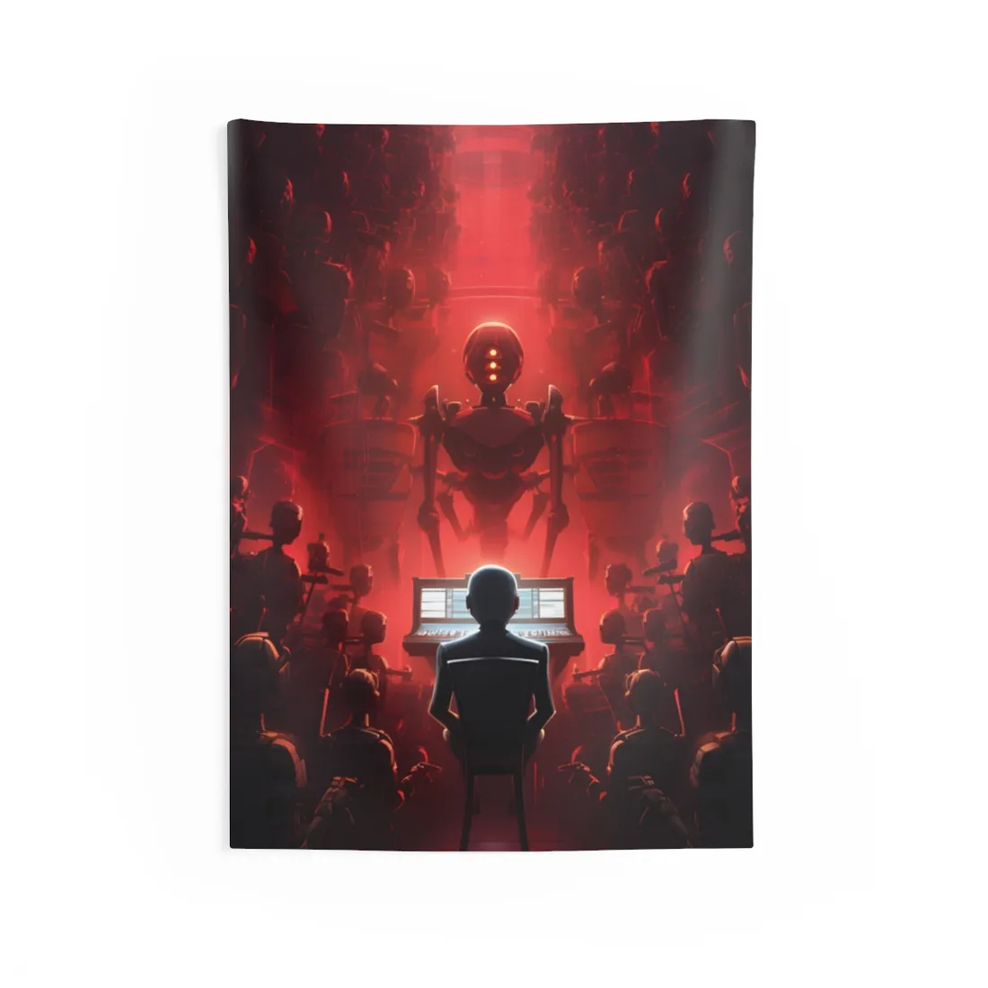 Robot Symphony: Futuristic Music Art - Wall Tapestry