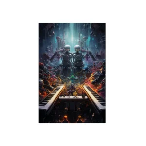 Robots Playing Piano Metal Poster