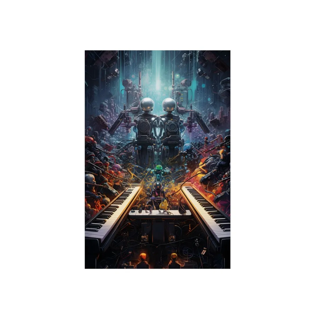 Robot Symphony Harmony: Mechanical Music Performance - Metal Poster