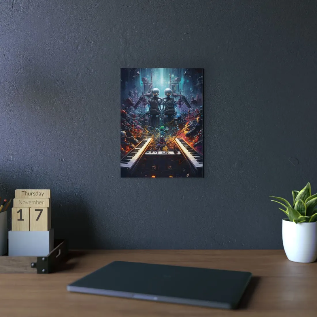 Robot Symphony Harmony: Mechanical Music Performance - Metal Poster