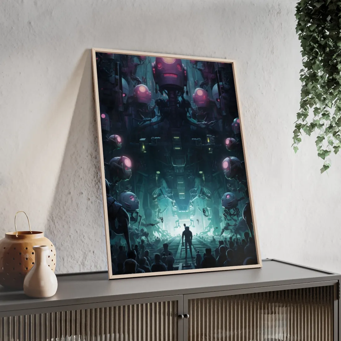 Robot Symphony: Harmony of Human and Technological Collaboration - Framed Poster