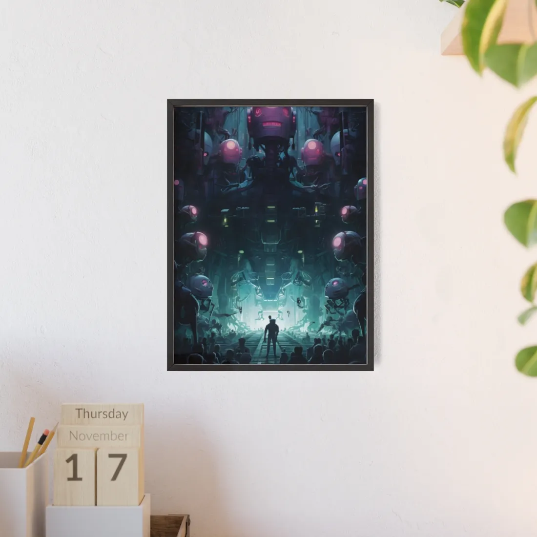 Robot Symphony: Harmony of Human and Technological Collaboration - Framed Poster