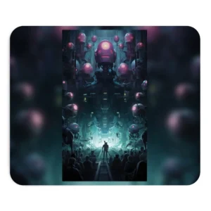 Lone Figure Among Robots Mouse Pad