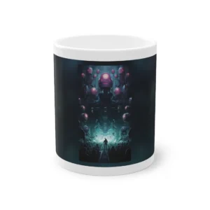 Lone Figure Among Robots Mug