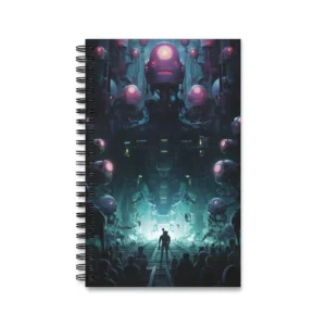 Lone Figure Among Robots Spiral Notebook