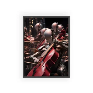 Robotic Cellist in Red Framed Poster