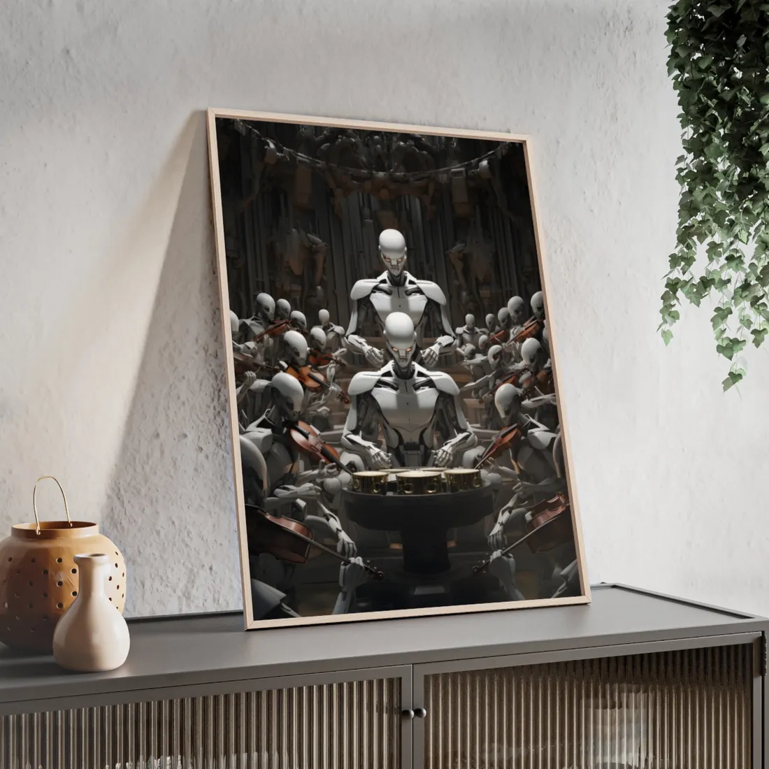 Robot Symphony: Sentient Robots in Harmony - Framed Poster