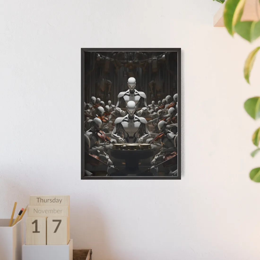 Robot Symphony: Sentient Robots in Harmony - Framed Poster