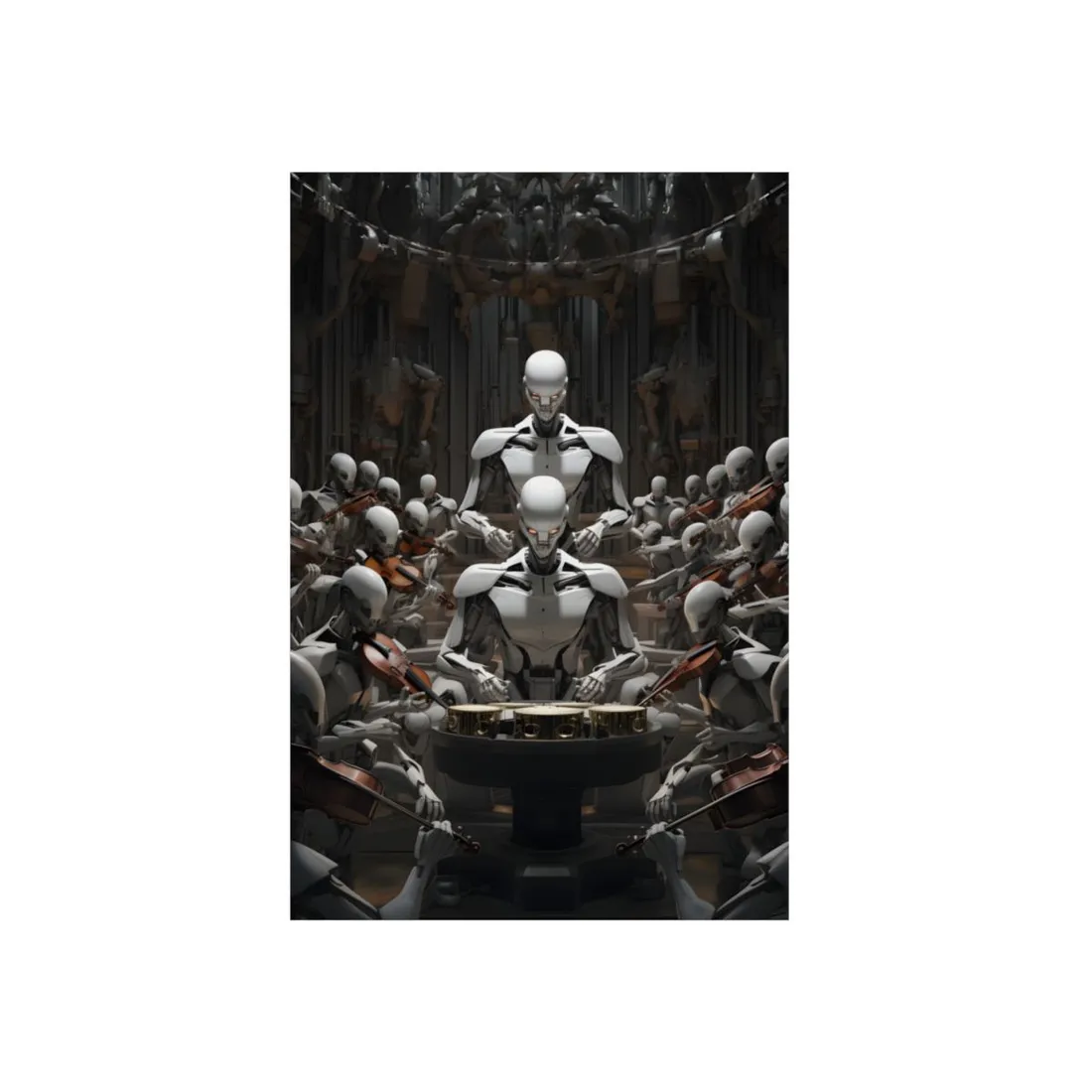 Robot Symphony: Sentient Robots in Harmony - Metal Poster