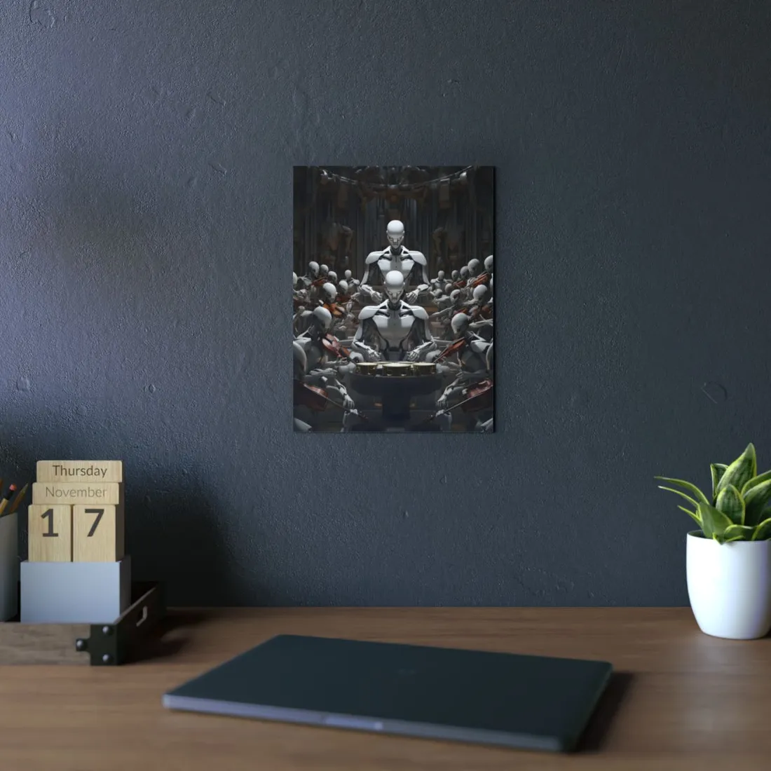 Robot Symphony: Sentient Robots in Harmony - Metal Poster