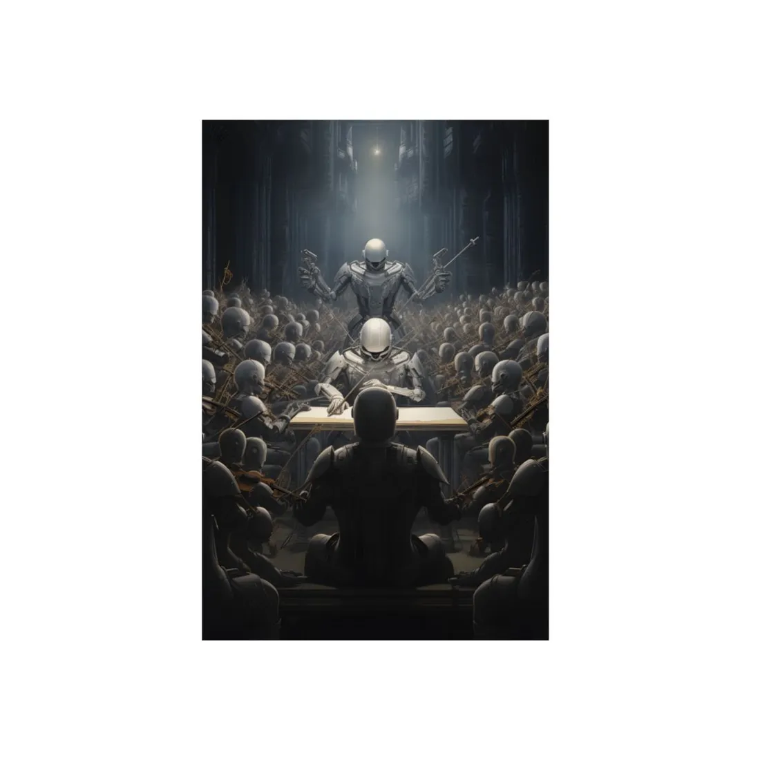 Robot Symphony: Sentient Robots in Musical Harmony - Metal Poster