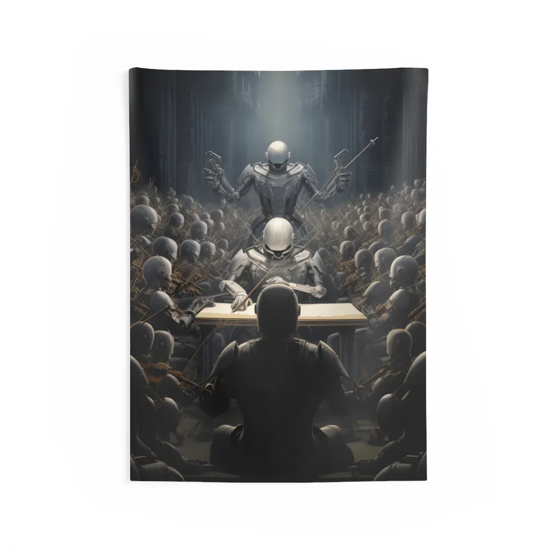 Robot Symphony: Sentient Robots in Musical Harmony - Wall Tapestry