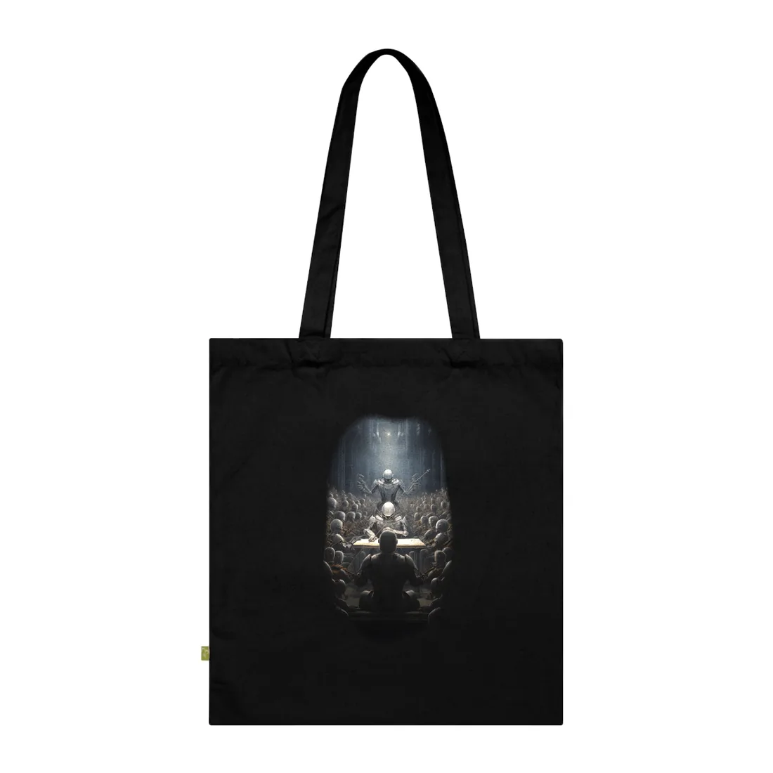 Robot Symphony: Sentient Robots in Musical Harmony - Tote Bag (Black)