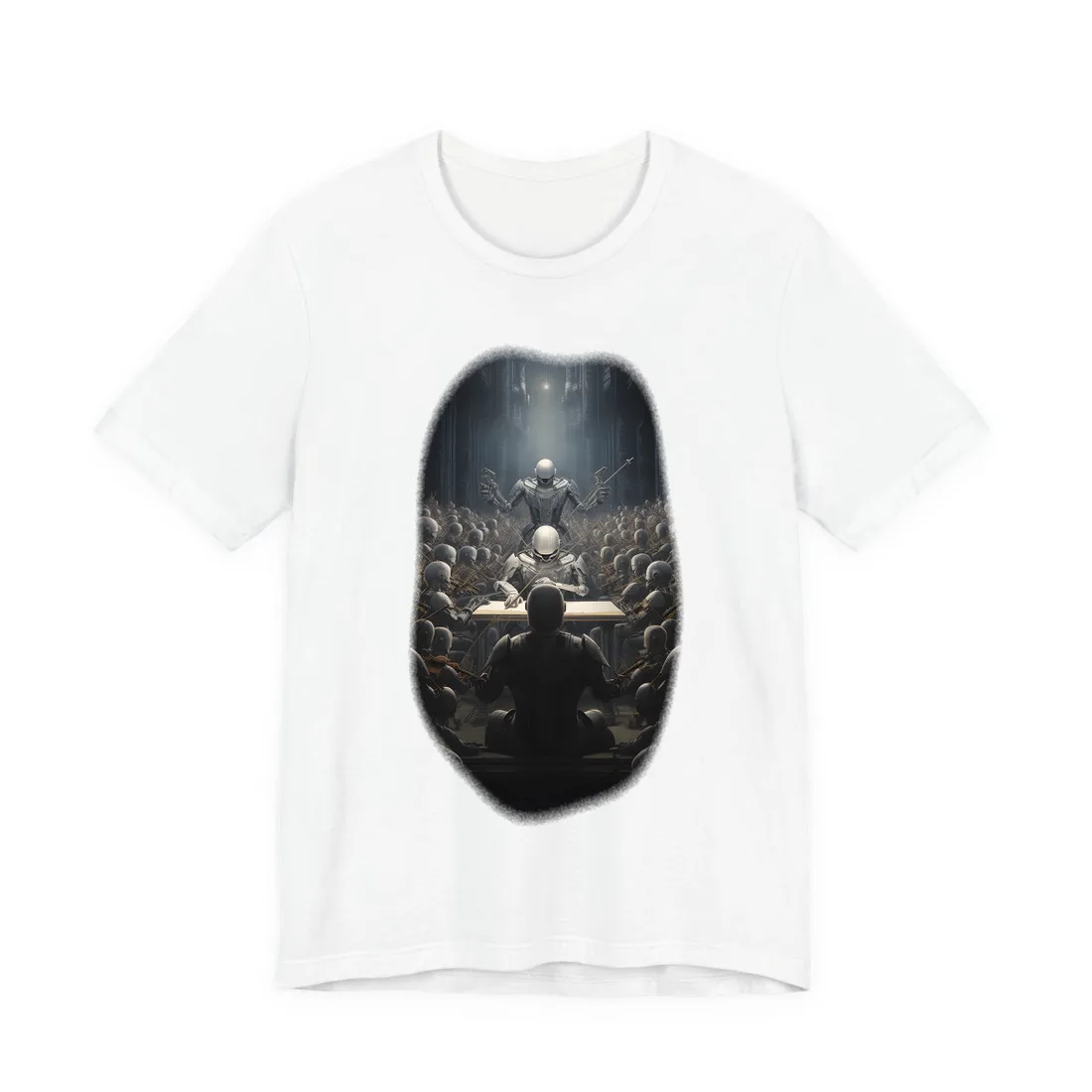 Robot Symphony: Sentient Robots in Musical Harmony - T-Shirt (White)