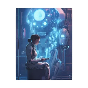 Woman Sitting Beside Robot Canvas Print