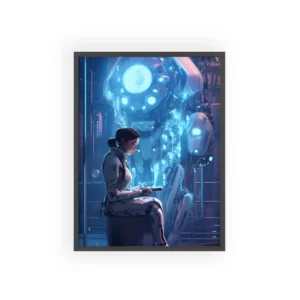 Woman Sitting Beside Robot Framed Poster