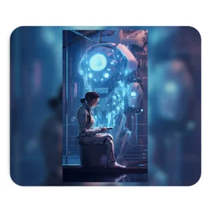 Woman Sitting Beside Robot Mouse Pad