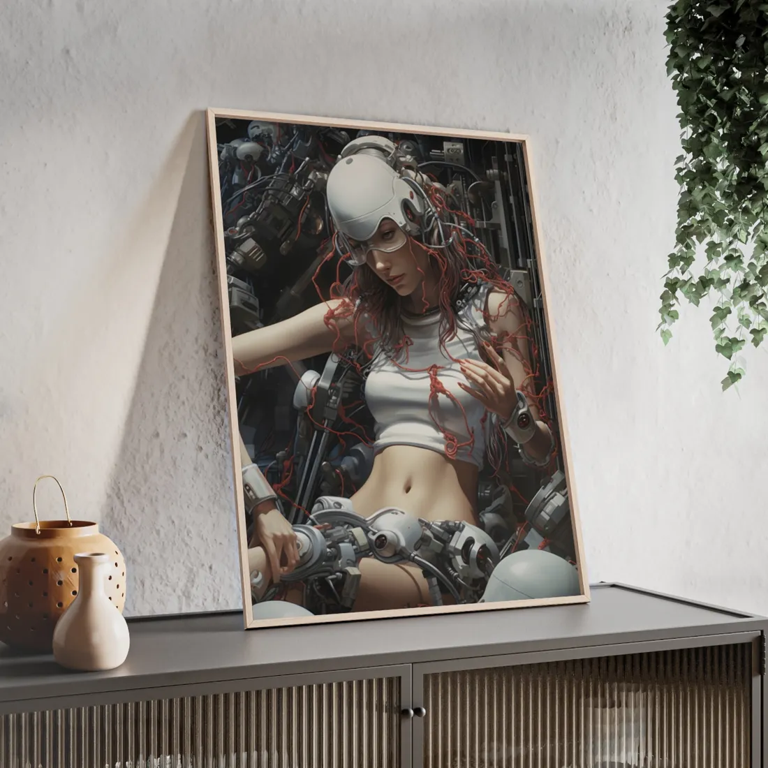 Robotic Art Heist: Charismatic Thieves in Underground Garage - Framed Poster