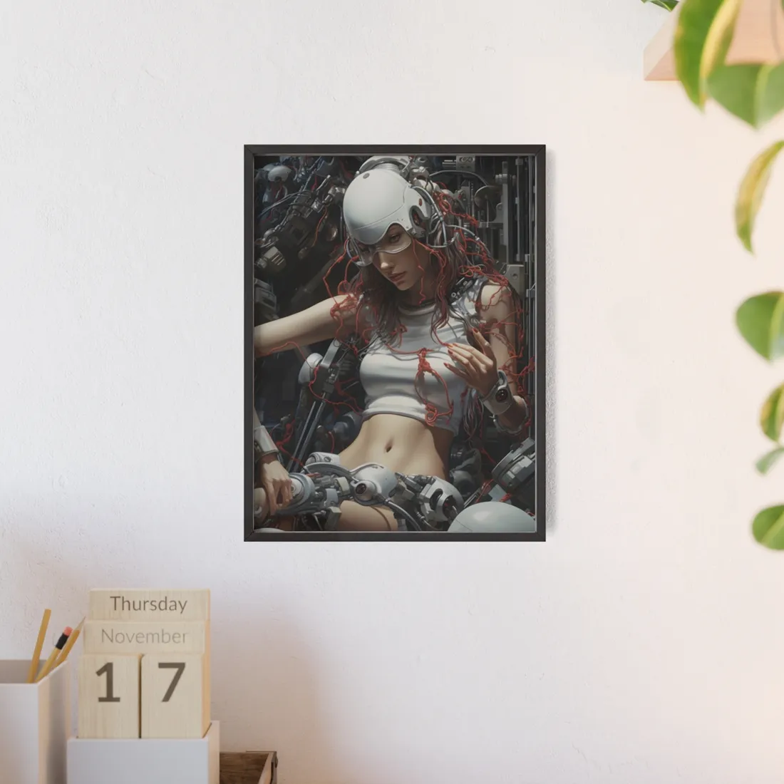 Robotic Art Heist: Charismatic Thieves in Underground Garage - Framed Poster