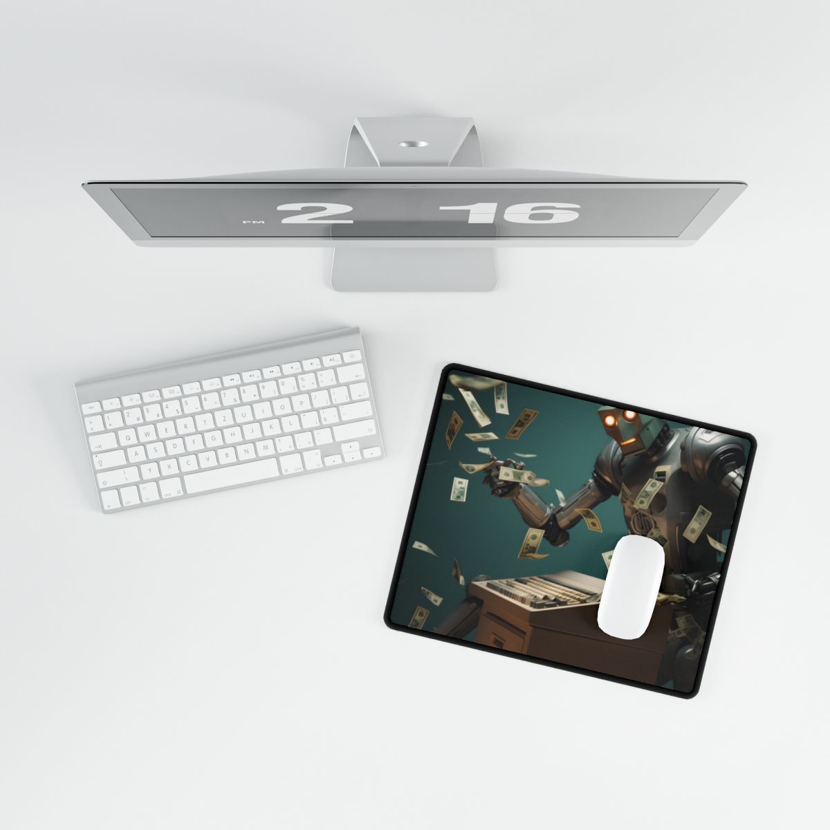Robotic Art Heist: Modern Masterpieces Meet Metal Minds - Desk Mat