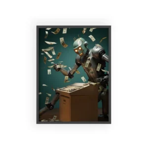 Robot Feeding Banknotes Framed Poster