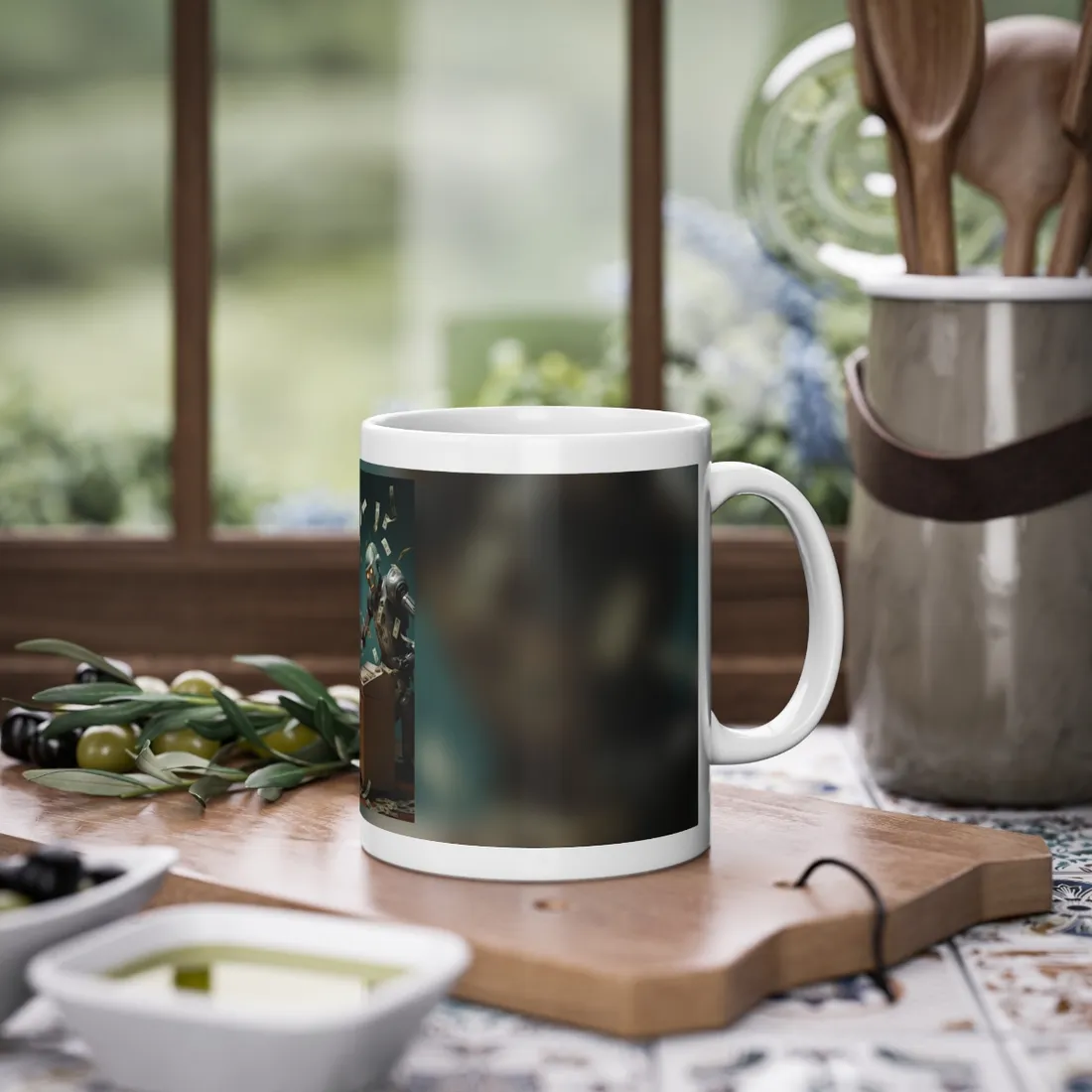 Robotic Art Heist: Modern Masterpieces Meet Metal Minds - Mug