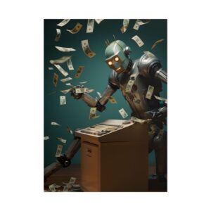 Robot Feeding Banknotes Poster