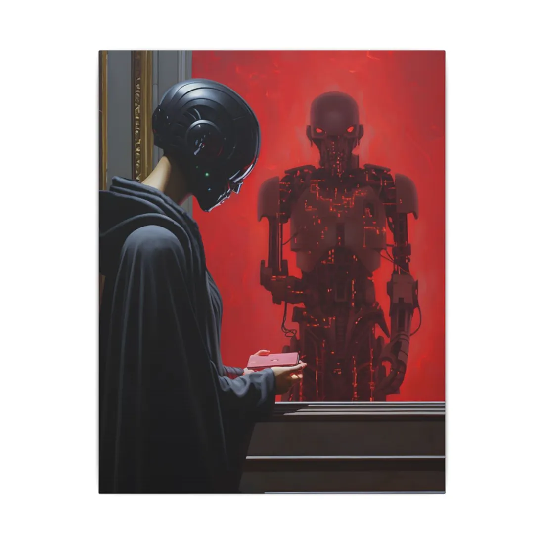 Robotic Art Heist: Museum Thief in Neon Black - Canvas