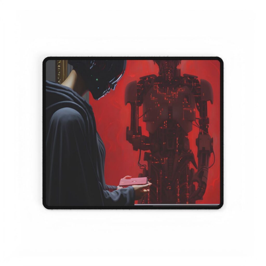 Robotic Art Heist: Museum Thief in Neon Black - Desk Mat