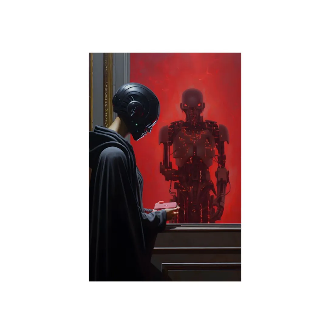 Robotic Art Heist: Museum Thief in Neon Black - Metal Poster