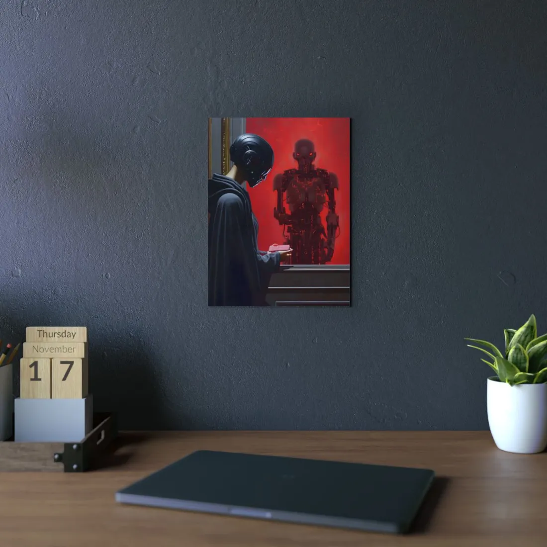 Robotic Art Heist: Museum Thief in Neon Black - Metal Poster