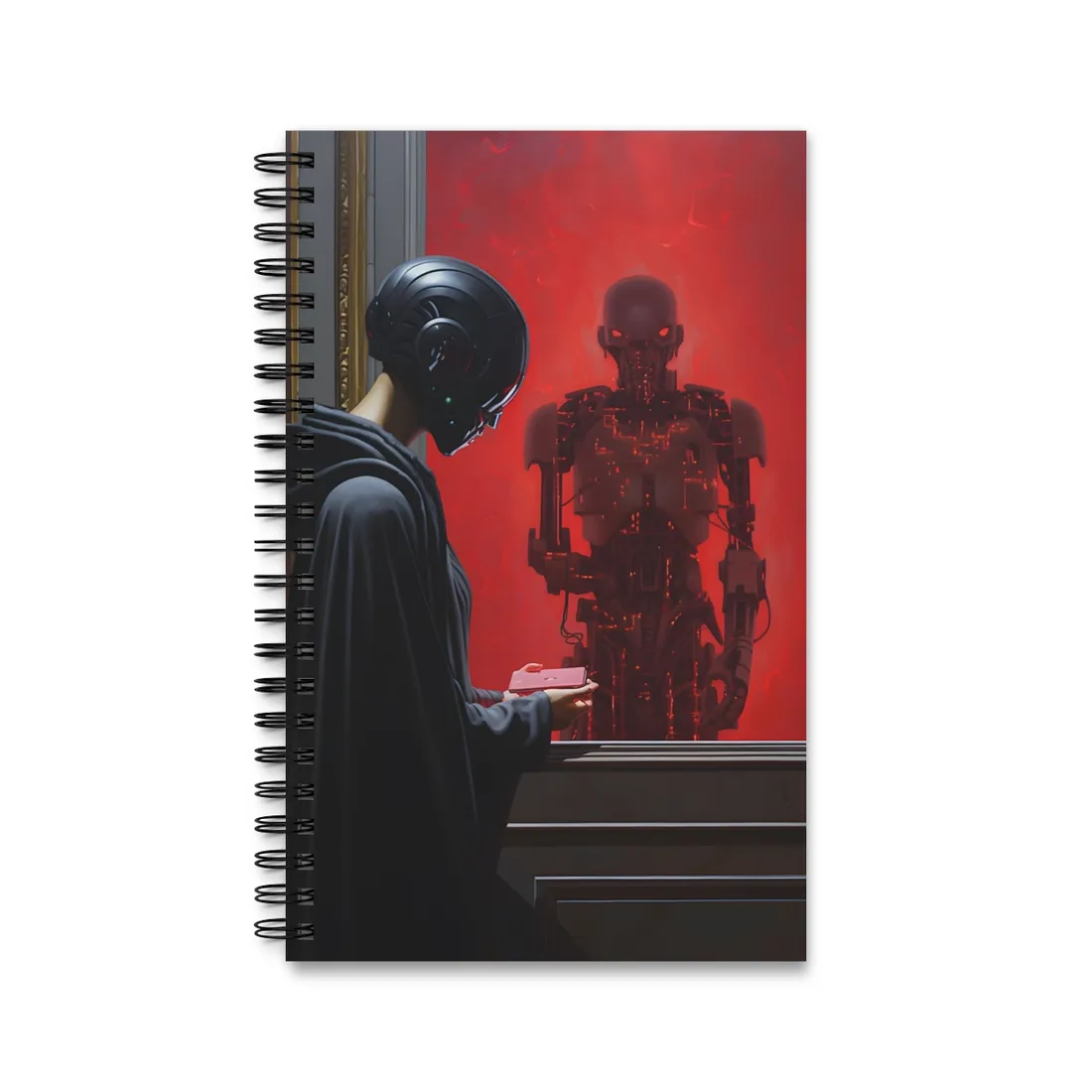 Robotic Art Heist: Museum Thief in Neon Black - Spiral Notebook