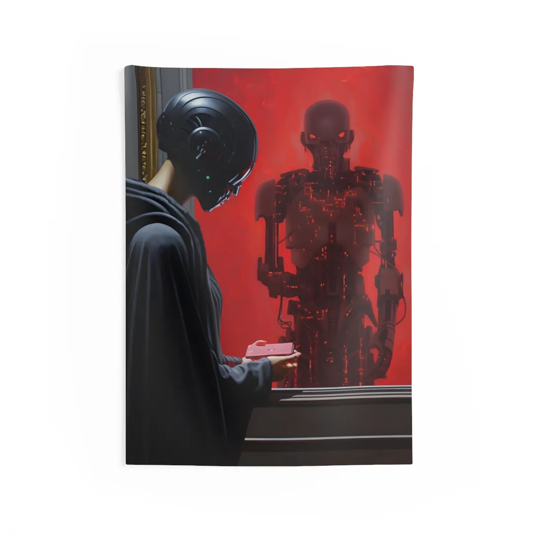 Robotic Art Heist: Museum Thief in Neon Black - Wall Tapestry