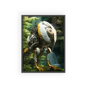 Mechanical Bird by Waterfall Framed Poster